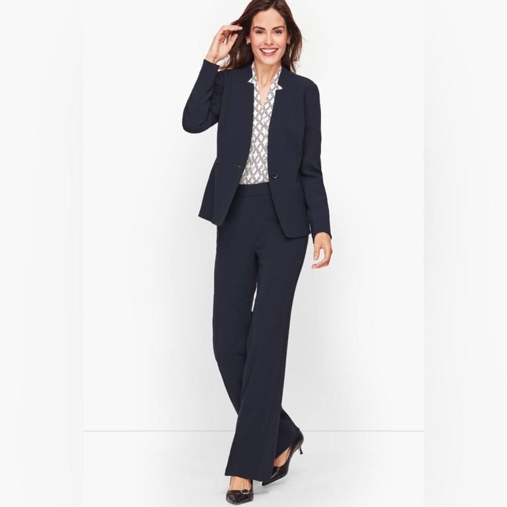 Talbots Easy Travel Stand Collar Blazer And Pants Suit Pantsuit In Navy size 2